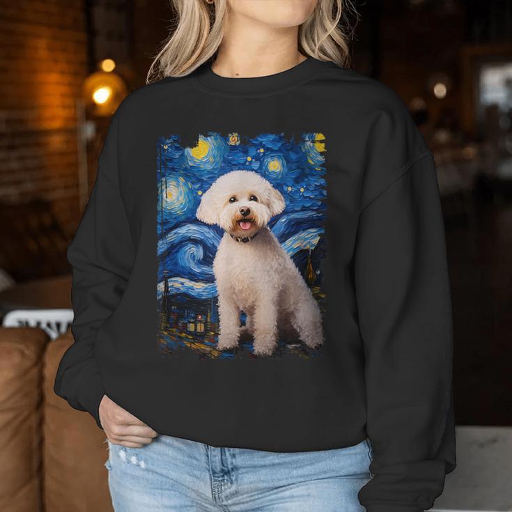 Bichon Frisé Hund Sternennacht Malerei Hund Mama Papa Sweatshirt Frauen Lustige Geschenke