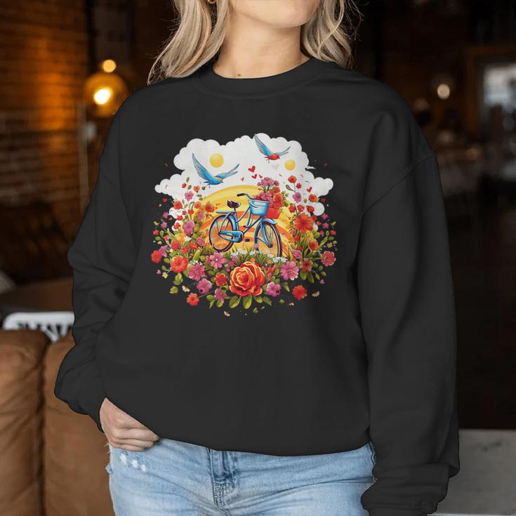 Bicycle Through A Field Of Flowers Idea Creative Inspiration Women Sweatshirt Unique Gifts