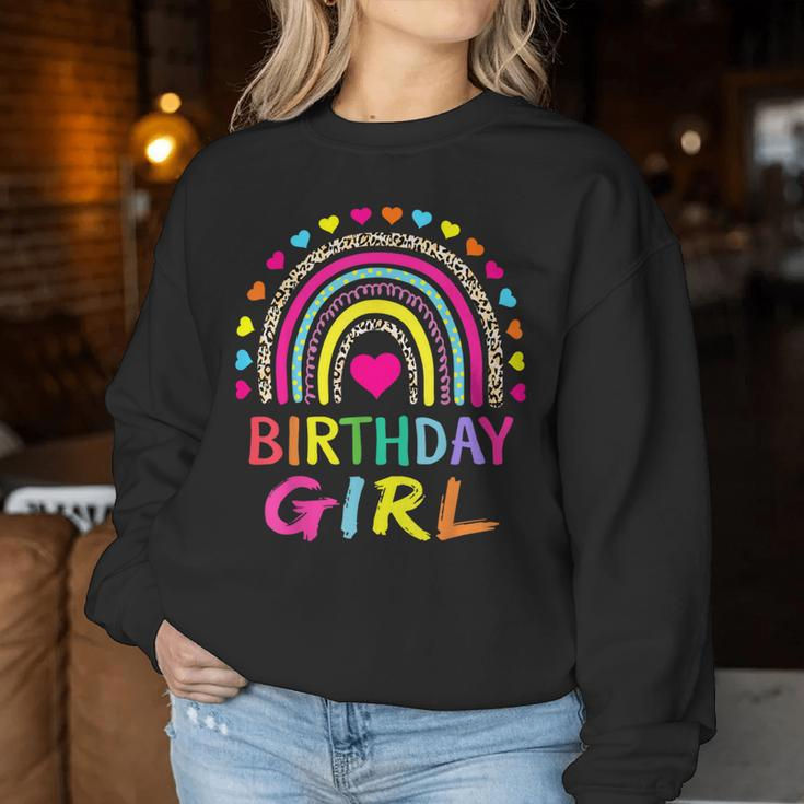 Birthday Girl Leopard Rainbow Birthday Party Family Women Sweatshirt Personalized Gifts