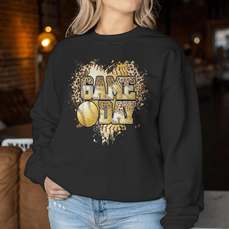 Bleached Softball Game Day Vibes Leopard Heart Headband Mom Women Sweatshirt Personalized Gifts