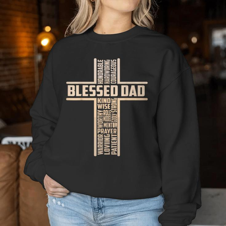 Blessed Dad Fathers Day Cross Christian Papa Pop Husband Women Sweatshirt Unique Gifts