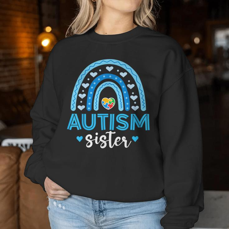 Blue Rainbow Autism Awareness Sister Heart Puzzle For Girls Women Sweatshirt Unique Gifts