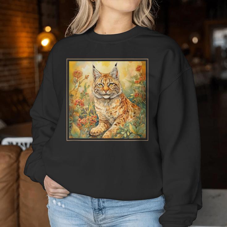 Bobcat Garden Flowers Painting Pet Mom Dad Women Sweatshirt Unique Gifts