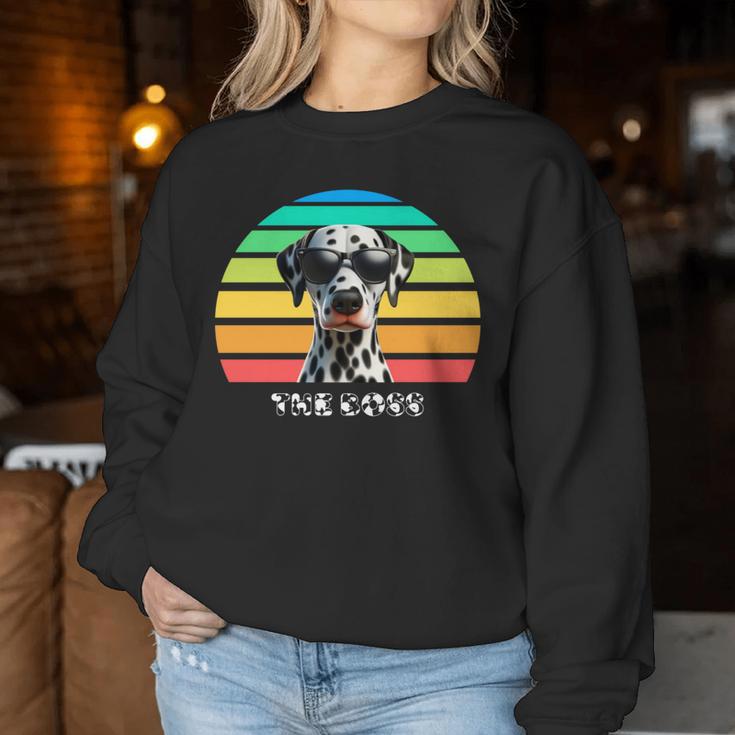 The Boss Lustiges Zitat Hundeliebhaber Haustier Dalmatiner Welpe Mama Papa Sweatshirt Frauen Lustige Geschenke