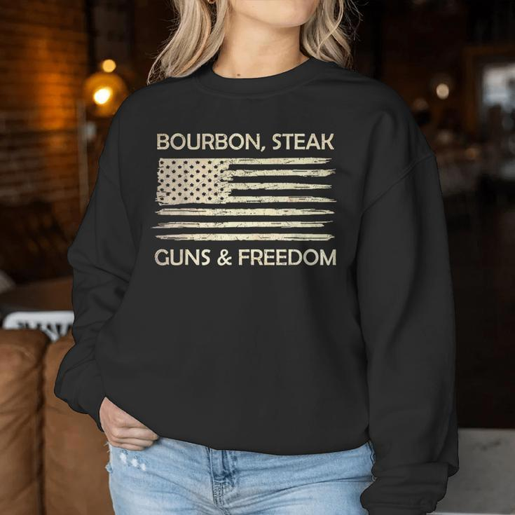 Bourbon Steak Guns & Freedom Usa American Flag Whiskey Women Sweatshirt Unique Gifts