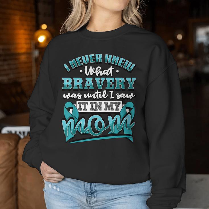 Bravery In My Mom Ovarian Cancer Awareness Ribbon Women Sweatshirt Unique Gifts