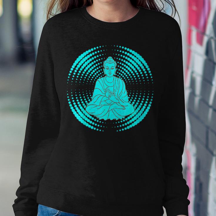 Buddha With Mudra Mandala Turquoise Brown Women Sweatshirt Unique Gifts