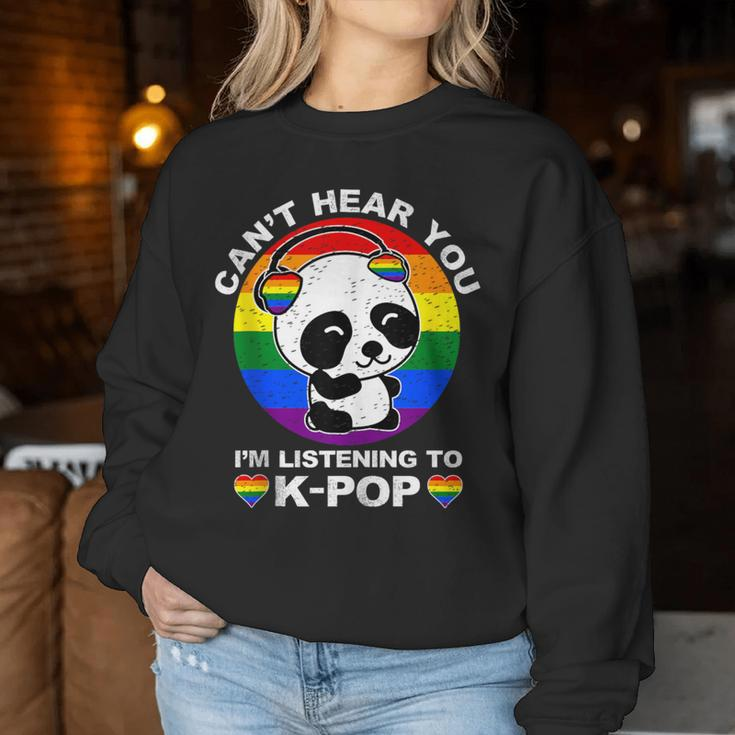 Can't Hear You I'm Listening To K-Pop Panda Lgbt Gay Pride Women Sweatshirt Unique Gifts