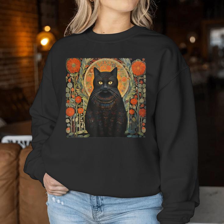 Cat Lover Cat Art Cat With Flowers Floral Cat Women Sweatshirt Unique Gifts