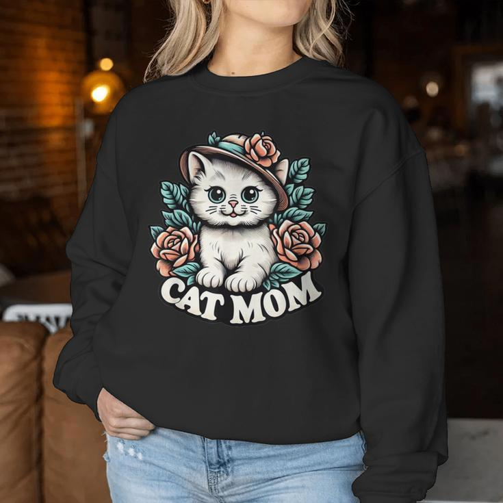 Cat Mom Happy For Cat Lovers Family Matching Women Sweatshirt Funny Gifts