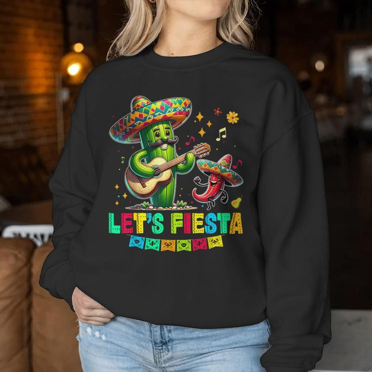 Cinco De Mayo Let's Fiesta Cactus Sombrero Hat Women Sweatshirt Funny Gifts