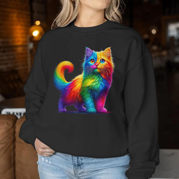 Colorful Cat For Women's Girls Boys Cute Rainbow Cat Women Sweatshirt Unique Gifts