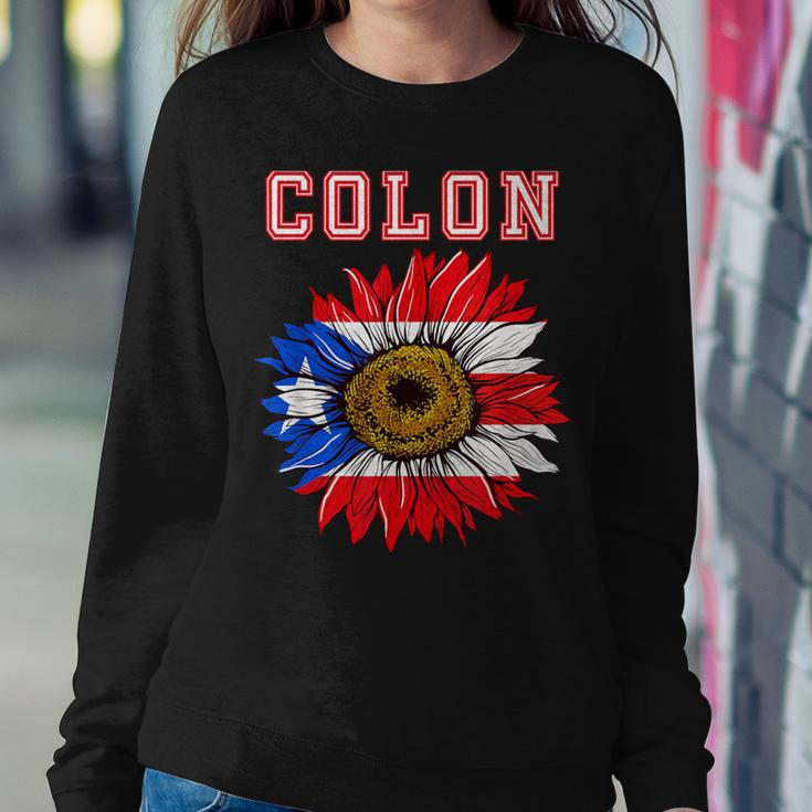 Custom Colon Surname Family Name Puerto Rico Flag Sunflower Women Sweatshirt Funny Gifts