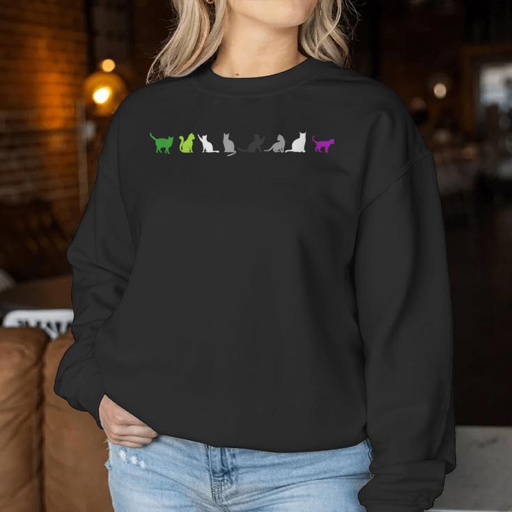 Cute Aroace Pride Cat Lgbtq Aro Ace Boho Aromantic Asexual Women Sweatshirt Unique Gifts