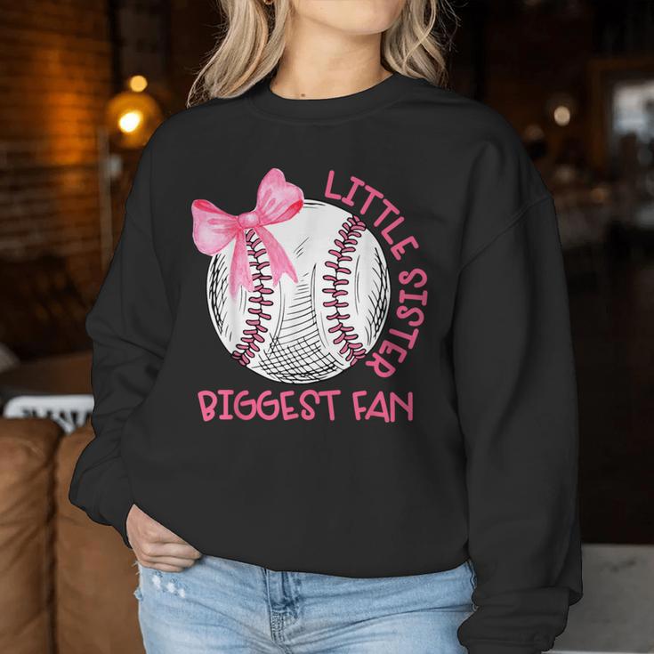 Cute Bow Coquette Little Sister Biggest Fan Baseball Girls Women Sweatshirt Unique Gifts