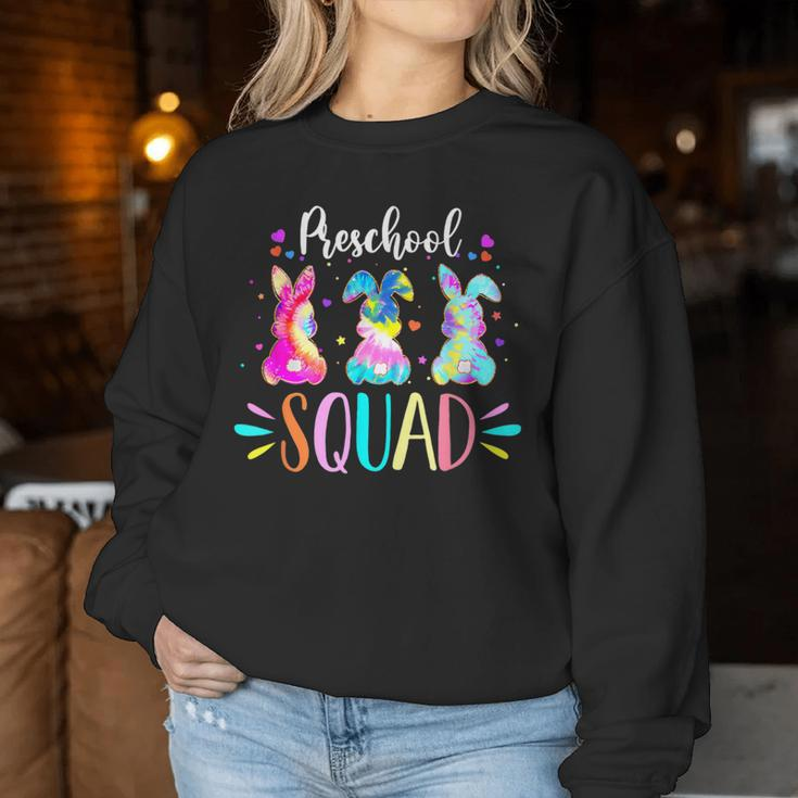 Cute Bunnies Preschool Teacher Squad Easter Day Tie Dye Women Sweatshirt Funny Gifts