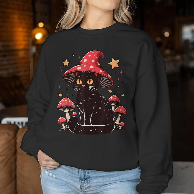 Cute Cottagcore Cat Mushroom Hat Kawaii Vintage Aesthetic Women Sweatshirt Unique Gifts