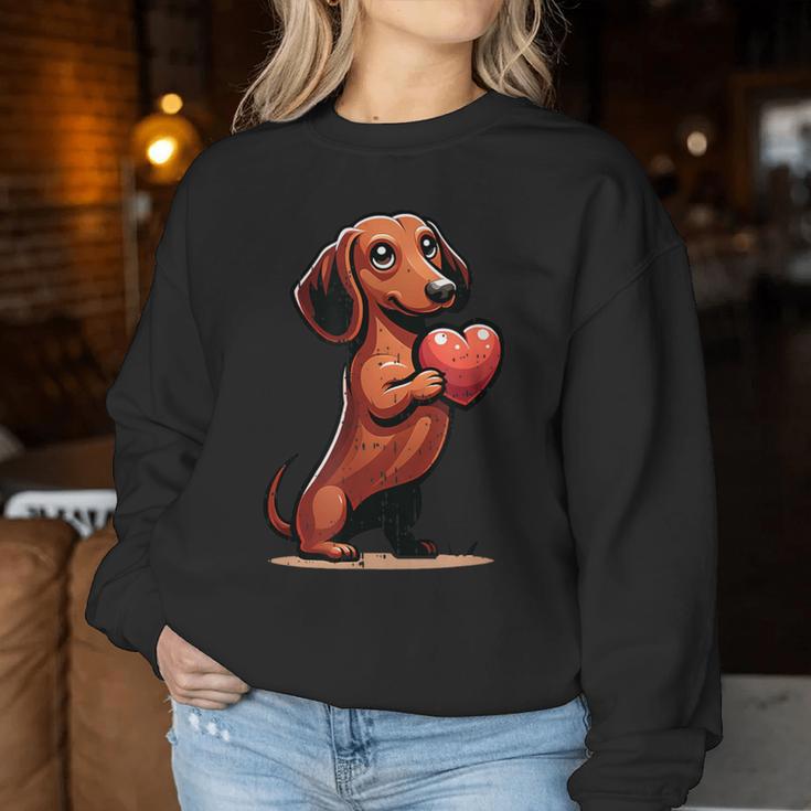 Cute Dachshund Valentines Day Heart Lover Dog Mom Dad Women Women Sweatshirt Unique Gifts