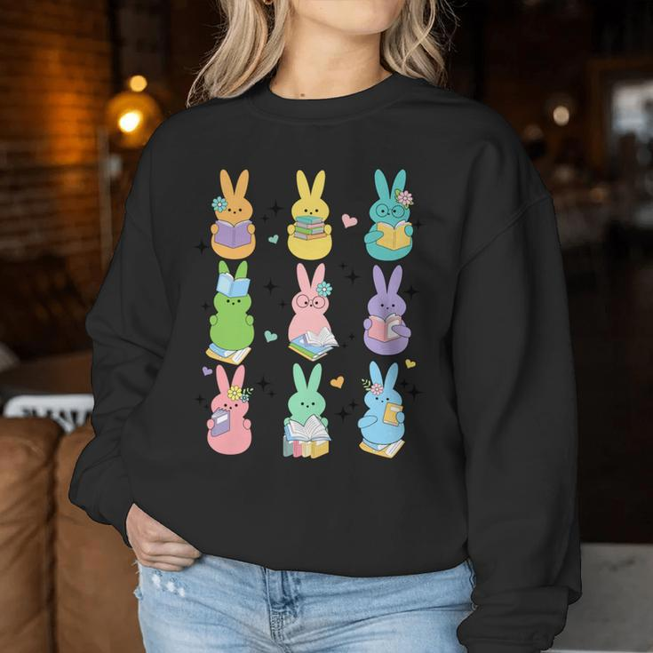 Cute Teacher Bunny Reading Book Outfit Happy Easter Teacher Women Sweatshirt Unique Gifts