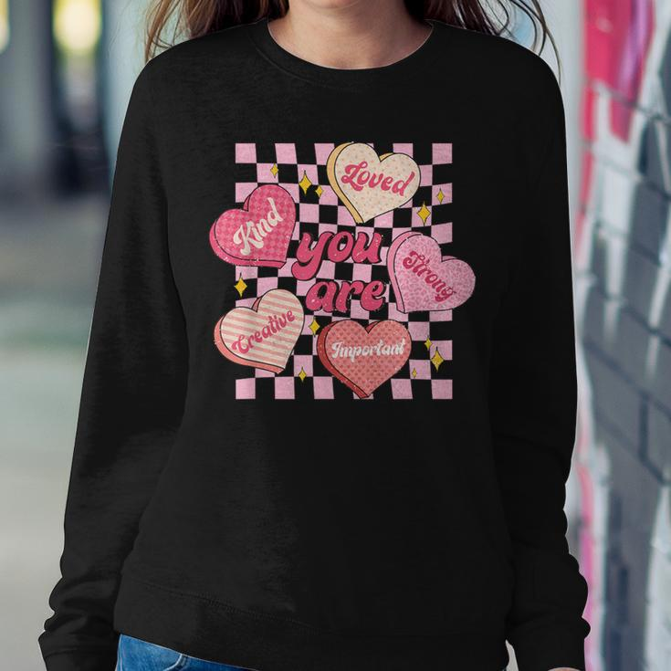 Cute Teacher Valentine Day Retro Heart Candy Self Love Women Sweatshirt Unique Gifts