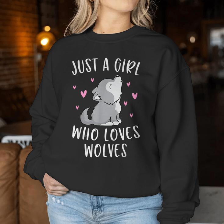 Cute Wolf For Girls Just A Girl Who Loves Wolves Women Sweatshirt Unique Gifts