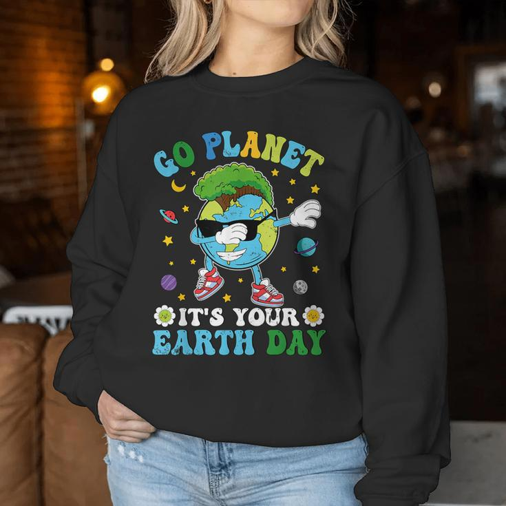 Dabbing Earth Day 2024 Groovy Go Planet It's Your Earth Day Women Sweatshirt Unique Gifts