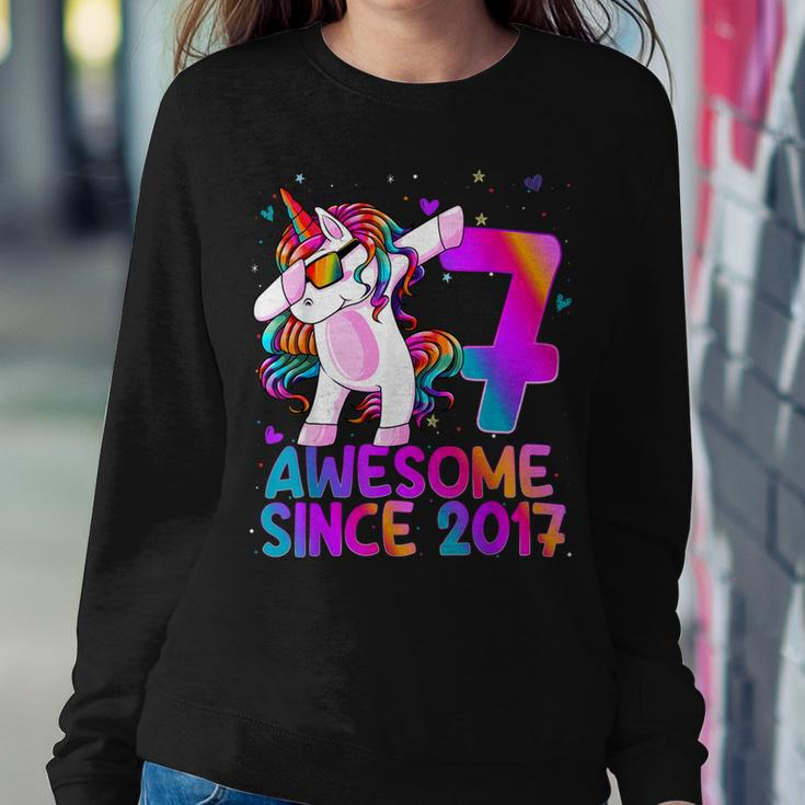 Dabbing Unicorn 7 Year Old 7Th Birthday Girl Unicorn Party Women Sweatshirt Funny Gifts
