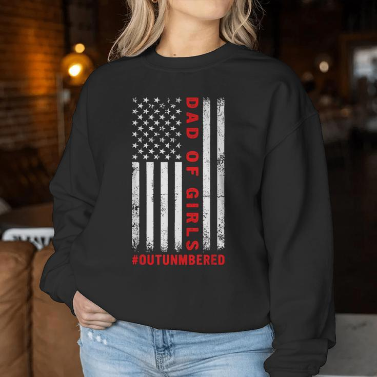 Dad Of Girls Outnumbered Vintage American Flag 4Th Of July Women Sweatshirt Unique Gifts