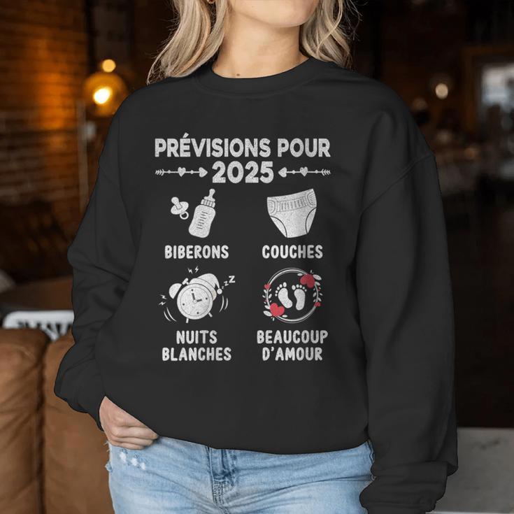 Damen Annonce Grossesse Idée Cadeau Bientôt Futur Papa Maman 2025 Mit-Ausschnitt Sweatshirt Frauen Lustige Geschenke