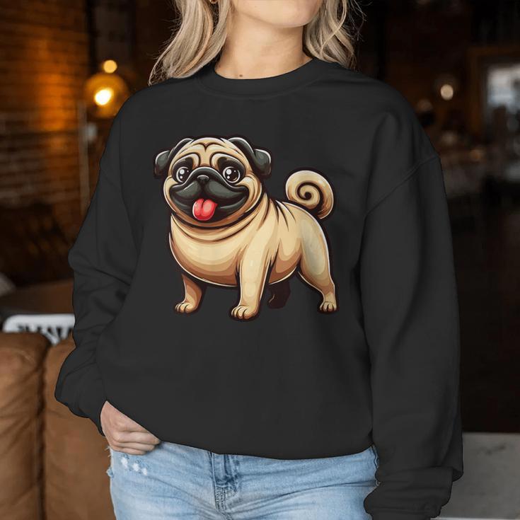 Damen Lustiger Mops Hund Niedlicher Mops Mama Mops Papa Lustiger Mops Mit-Ausschnitt Sweatshirt Frauen Lustige Geschenke