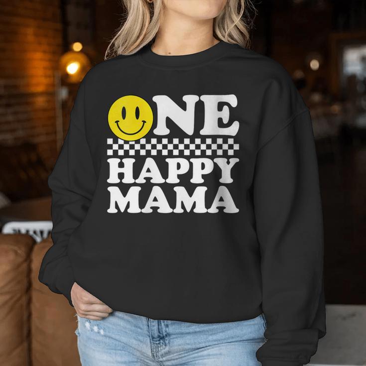 Damen One Happy Dude Mama 1 Geburtstag Familie Matching Mit-Ausschnitt Sweatshirt Frauen Lustige Geschenke