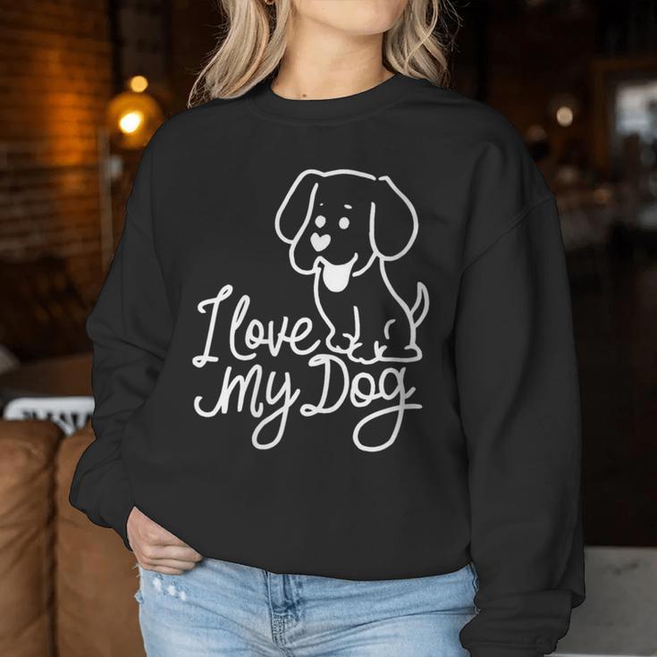 Damen Süßes I Love My Dog Ich Liebe Meine Hund Outfit Hunde Mama Mit-Ausschnitt Sweatshirt Frauen Lustige Geschenke