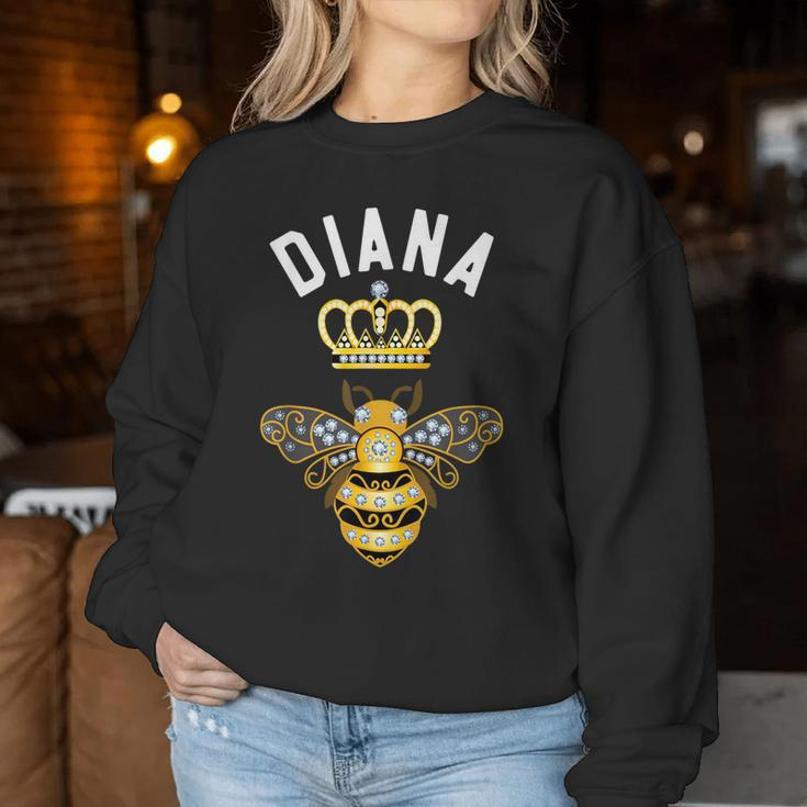 Diana Name Diana Birthday Queen Crown Bee Diana Women Sweatshirt Funny Gifts