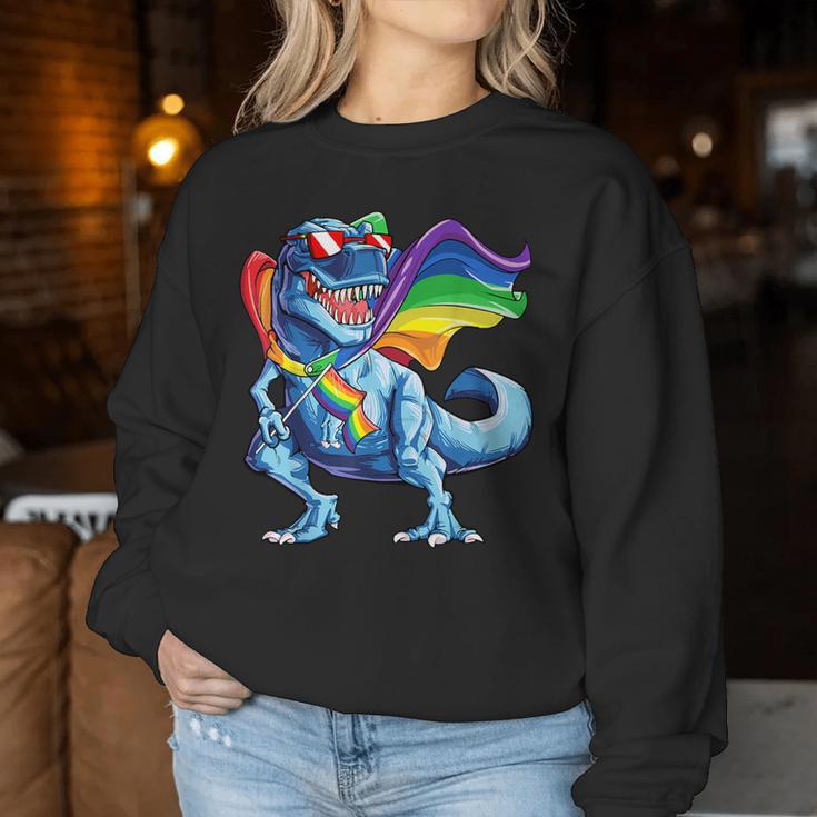 Dinosaur Gay Pride Lgbt Rainbow FlagRex Sunglasses Lgbtq Women Sweatshirt Unique Gifts