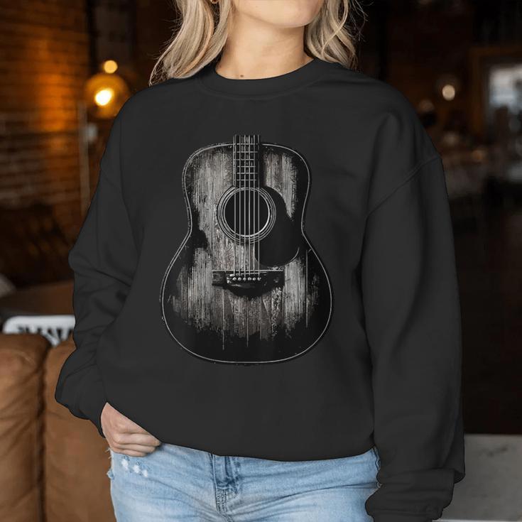 Distressed Acoustic Guitar Vintage Player Rock & Roll Music Women Sweatshirt Unique Gifts