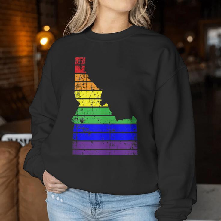 Distressed State Of Idaho Lgbt Rainbow Gay Pride Women Sweatshirt Unique Gifts