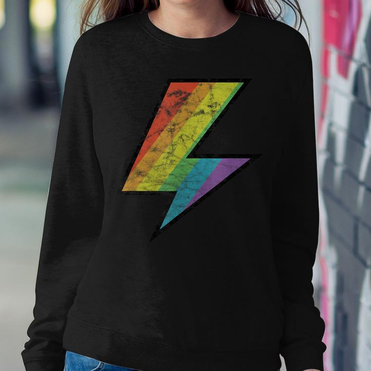Distressed Vintage Rainbow Lightning Bolt Gay Lgtbq Pride Women Sweatshirt Unique Gifts