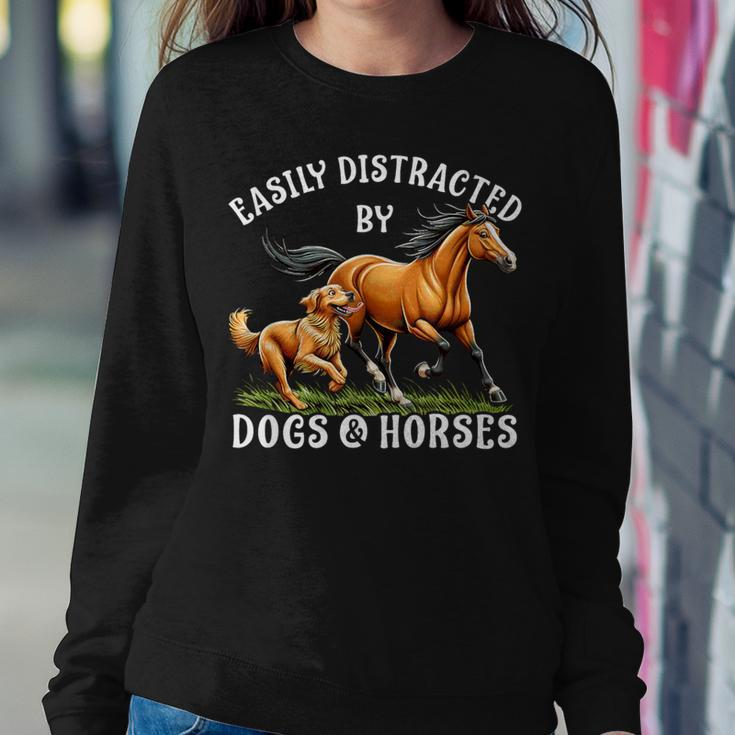 Easily Distracted By Horses And Dogs Girls Equestrian Women Sweatshirt Unique Gifts