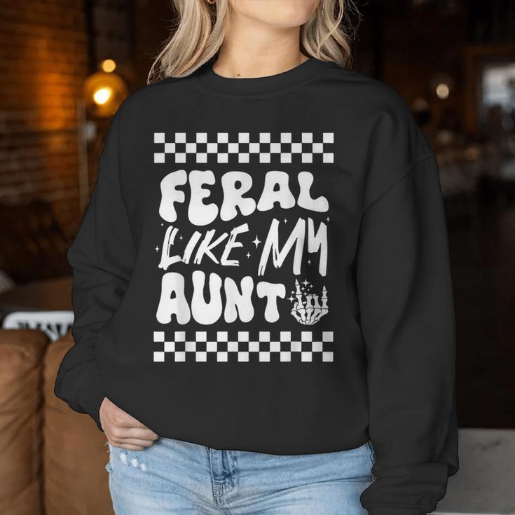 Feral Like My Aunt Groovy Feral Nephew Niece Retro Women Sweatshirt Unique Gifts