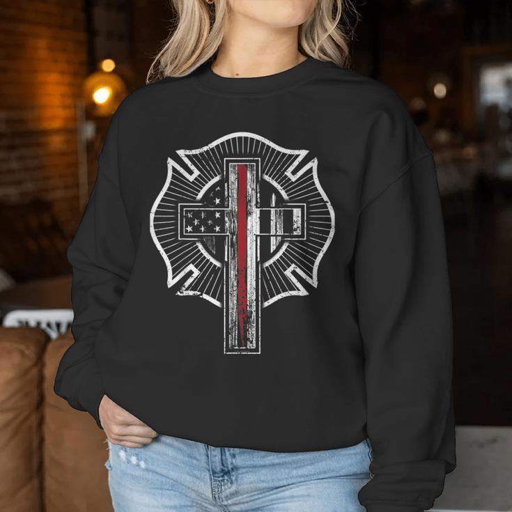 Firefighter Christian Thin Red Line Maltese Cross Women Sweatshirt Unique Gifts