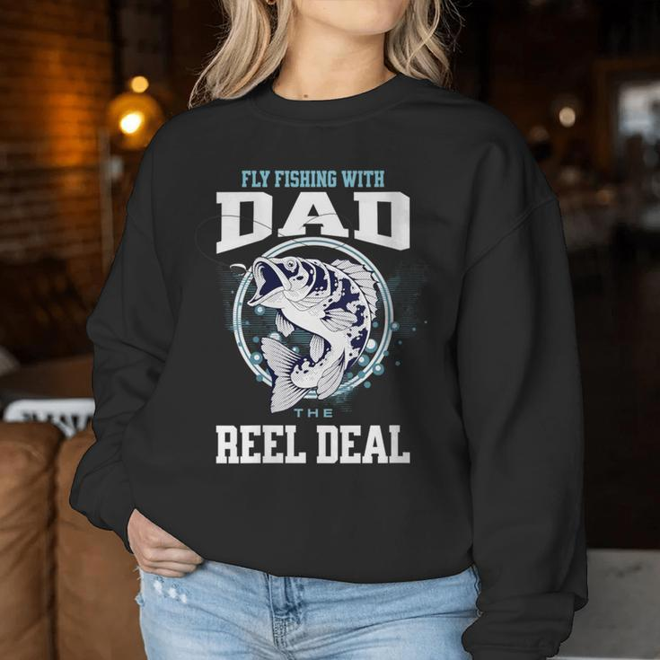 I Am Fishing With Dad The Reel Deal Fathers Day Vintage Women Sweatshirt Unique Gifts