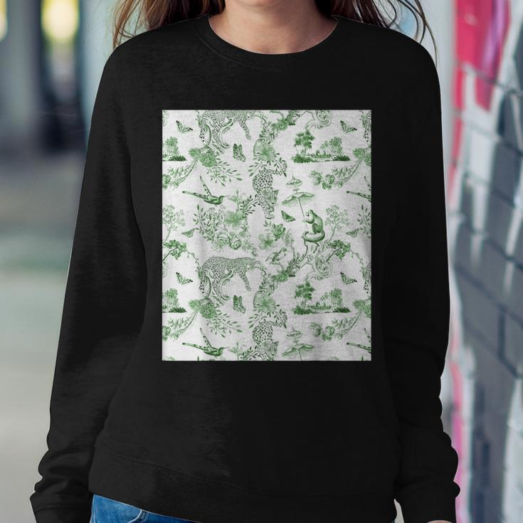 French Green Toile Chinoiserie With Flowers Leopards Women Sweatshirt Unique Gifts