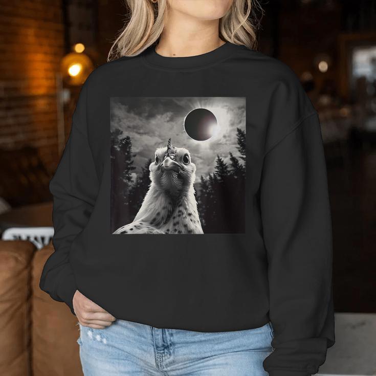 Chicken Selfie With Total Solar Eclipse 2024 Women Sweatshirt Unique Gifts