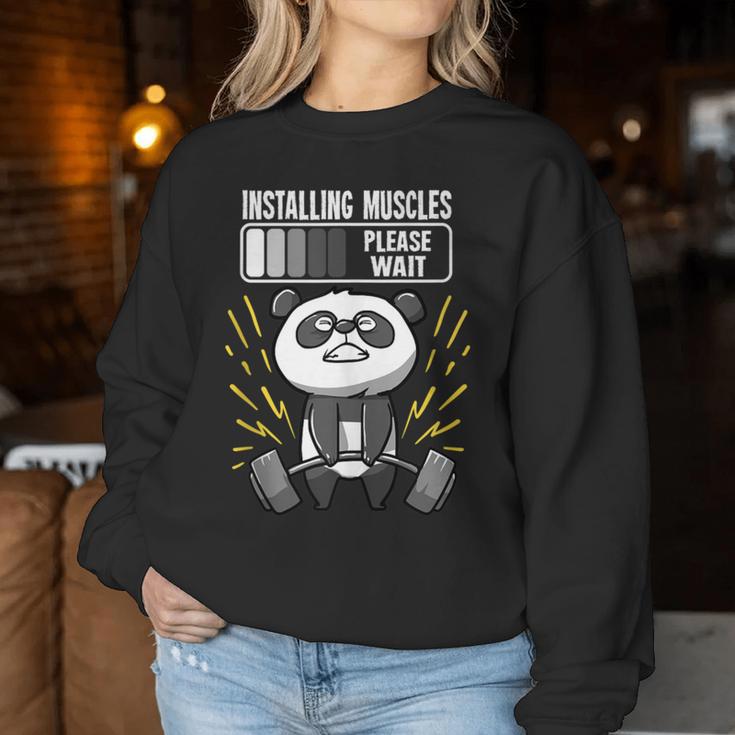 Panda Installing Muscles Please Wait Gym Fitness Women Sweatshirt Unique Gifts