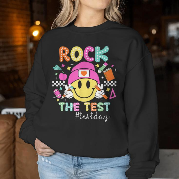 Rock The Test Testing Day Teacher Student Motivational Women Sweatshirt Funny Gifts