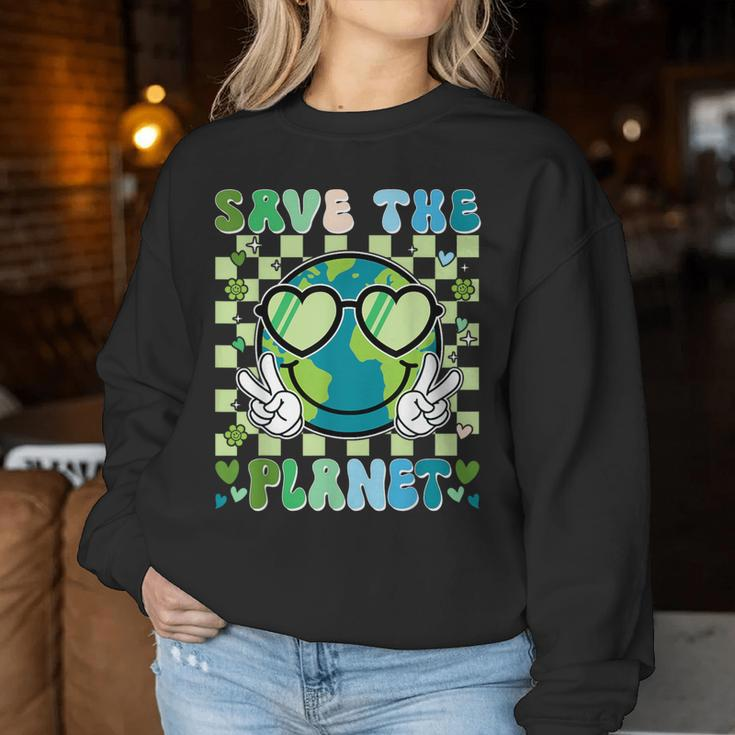 Save The Planet Smile Face Boy Girl Teacher Earth Day Women Sweatshirt Funny Gifts