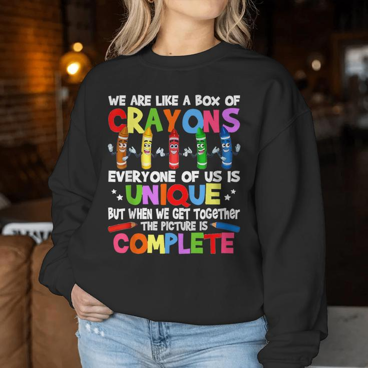 Teacher We Are Like A Box Of Crayons Humor Women Sweatshirt Funny Gifts
