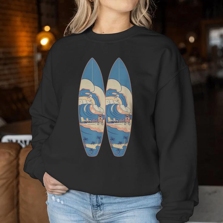 Vintage Surfboard Beach Surfer Boy Girl Surfing Women Sweatshirt Unique Gifts