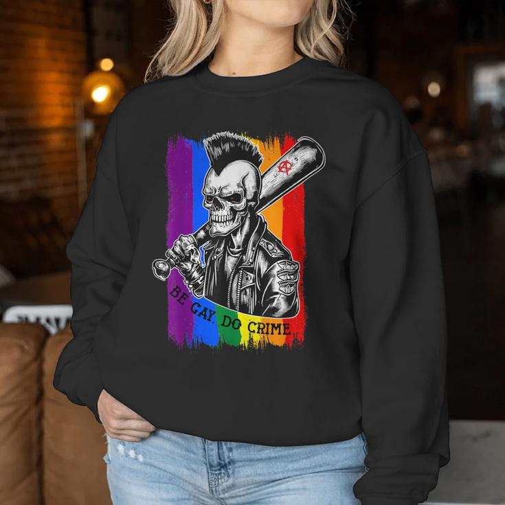 Be Gay Do Crime Skull Queer Punk Queercore Rainbow Flag Meme Women Sweatshirt Unique Gifts