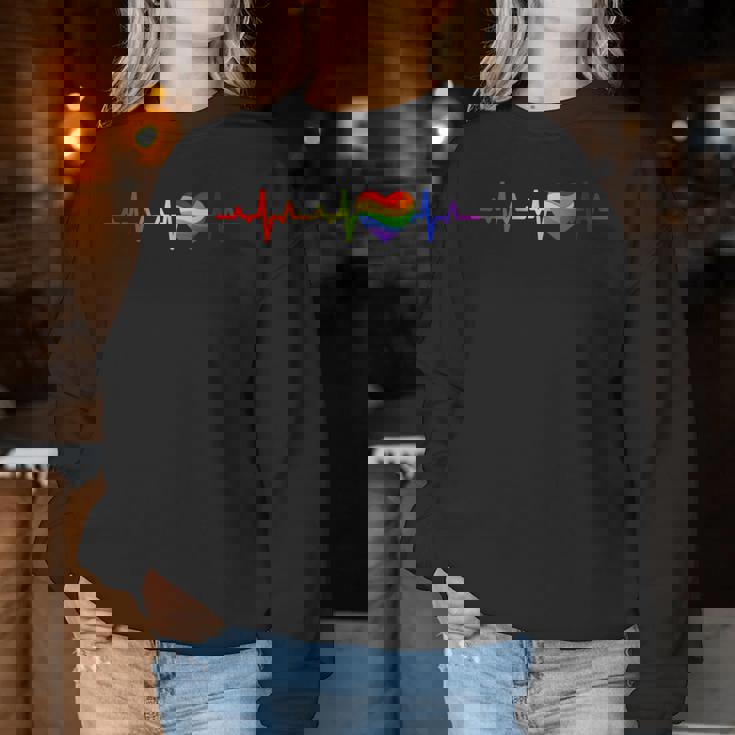 Gay Heartbeat Pride Rainbow Flag Lgbtq Lgbt Heart Ally Women Sweatshirt Unique Gifts